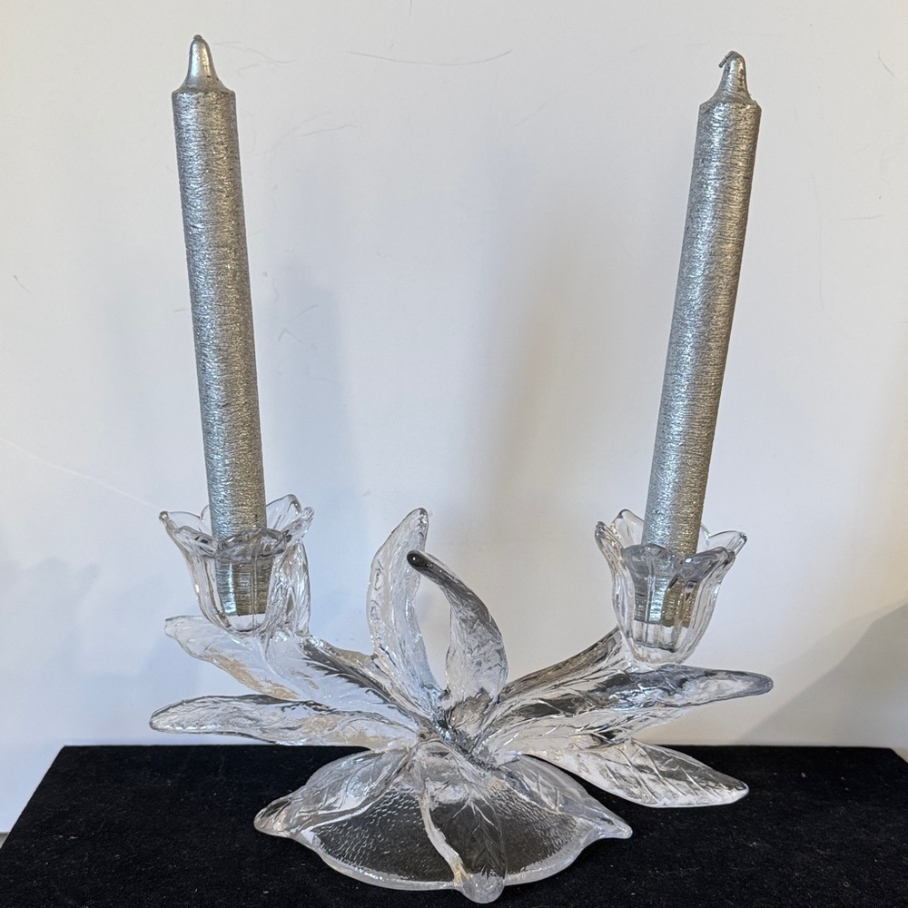 Vintage Gothic Glass Double Candle Holder, Cambridge Everglades Candelabrum 1930
